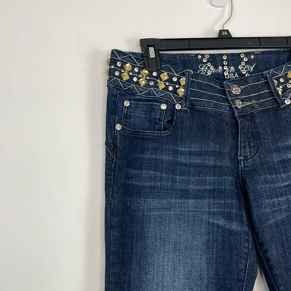 Grace in LA Low Rise Embellished Waisted Jeans. Waist Size 30. Size 11.